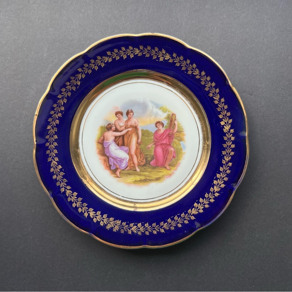SOLD VINTAGE Cobalt Blue Gold Trim Collector Plate Art Angelica Kauffman - Picture 2 of 15